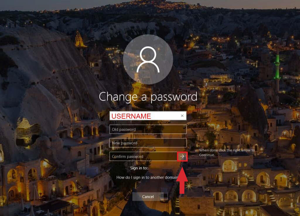 Change a password screenshot
