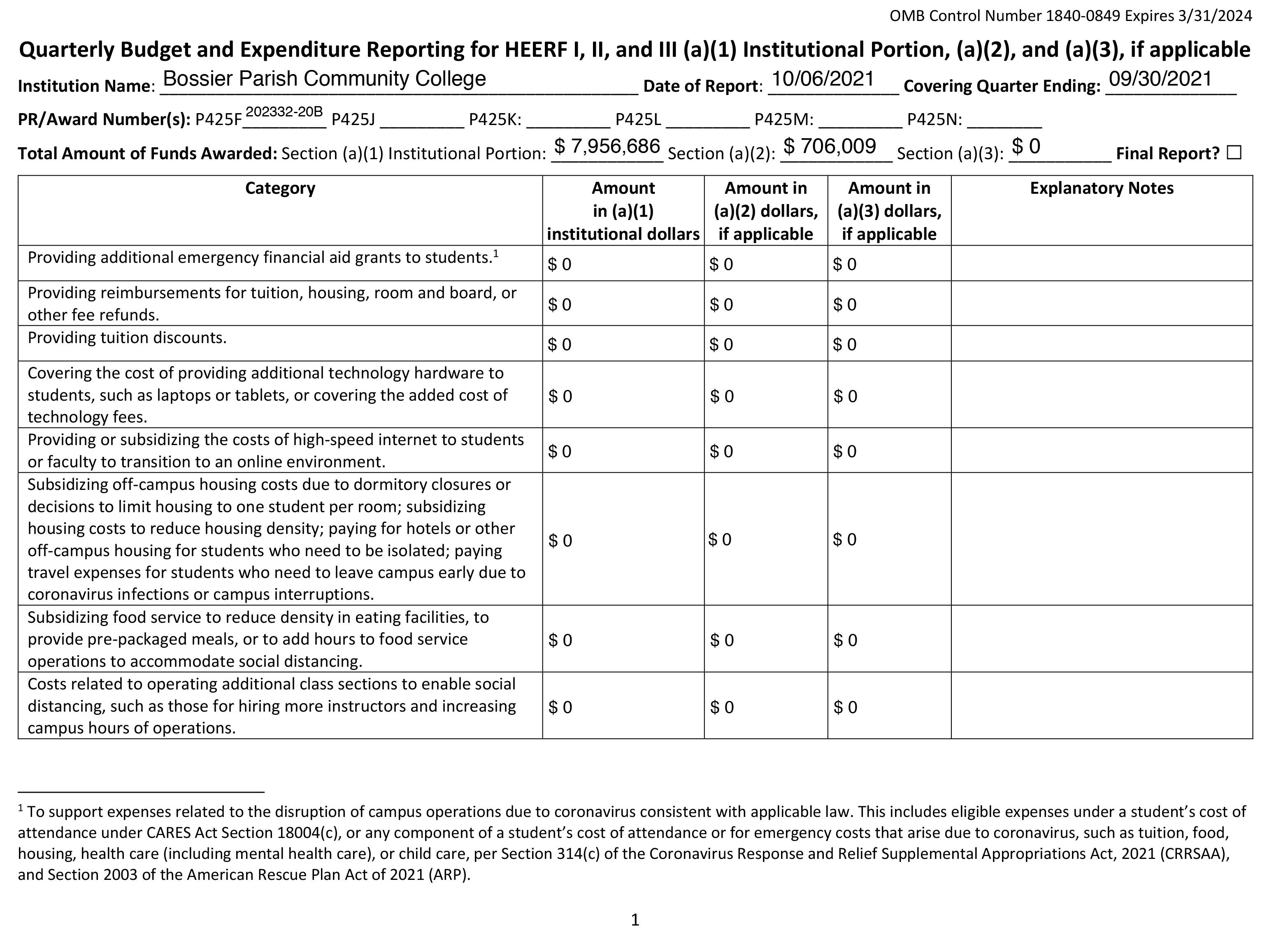 Third Quarter Expenditure Report - Page 1